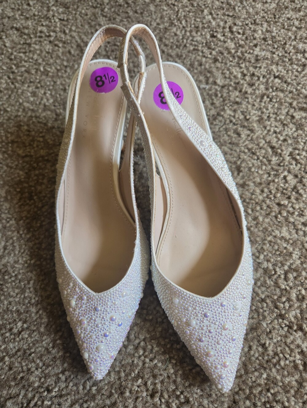 Elegant Pearl-Embellished White Slingback Heels